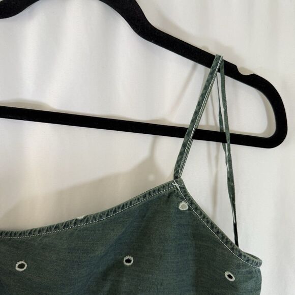 Zara Crop Top Women's XS Solid Green Polka Dot 100% Cotton One Strap - Picture 3 of 9